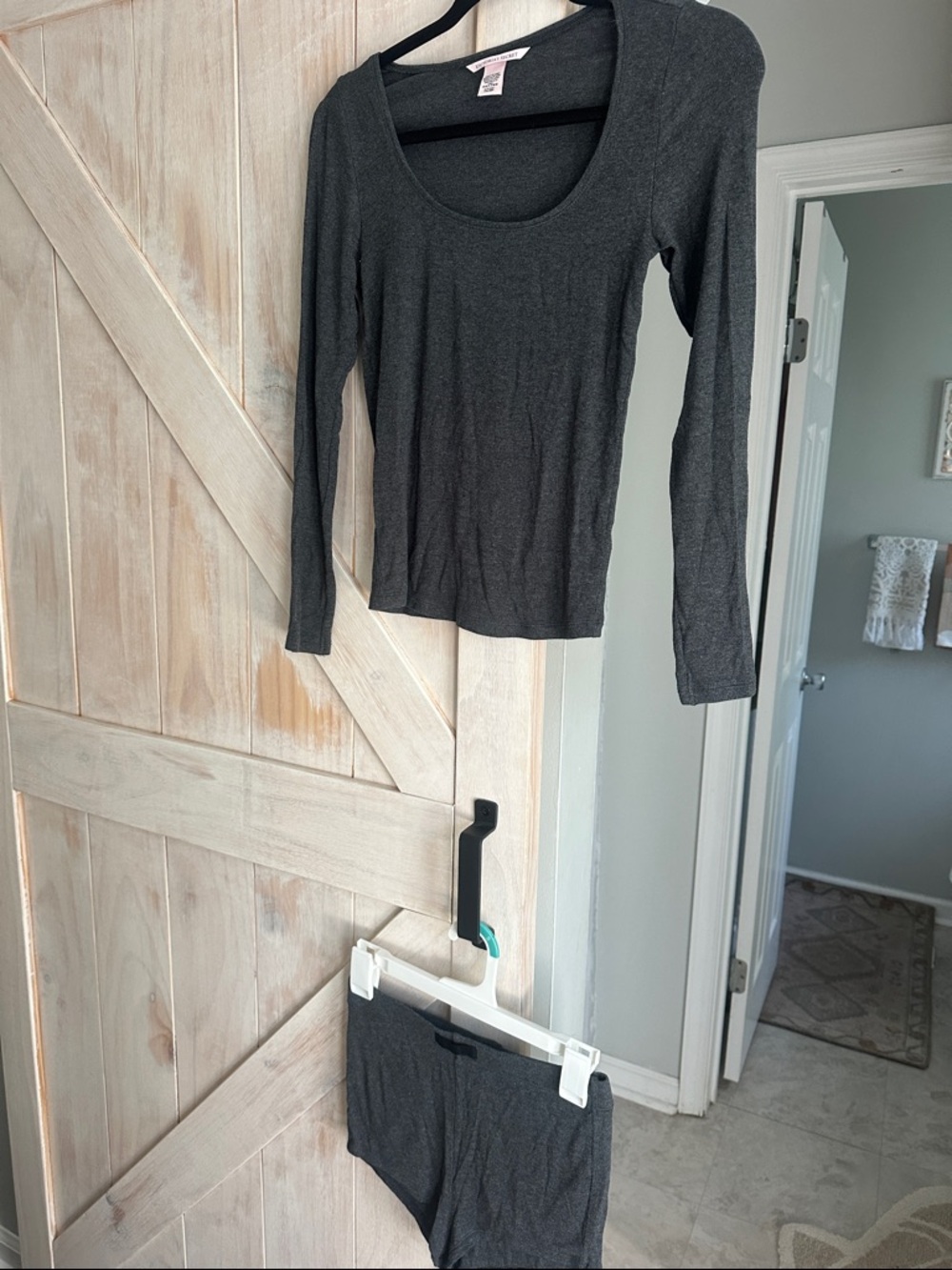 Victoria's Secret Charcoal Gray Long Sleeve Pajama Top & Shorts Set